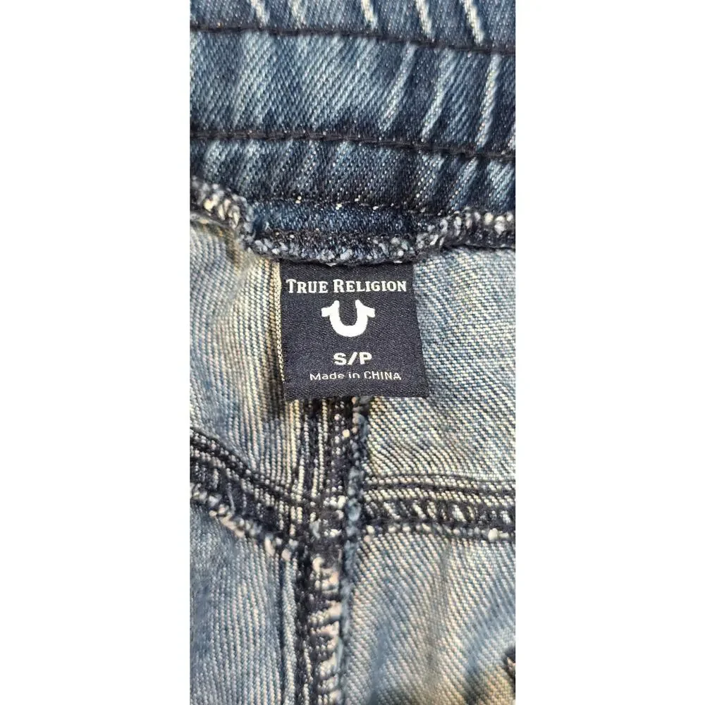 True Religion Distressed Drawstring Denim Joggers Light Wash Size Small